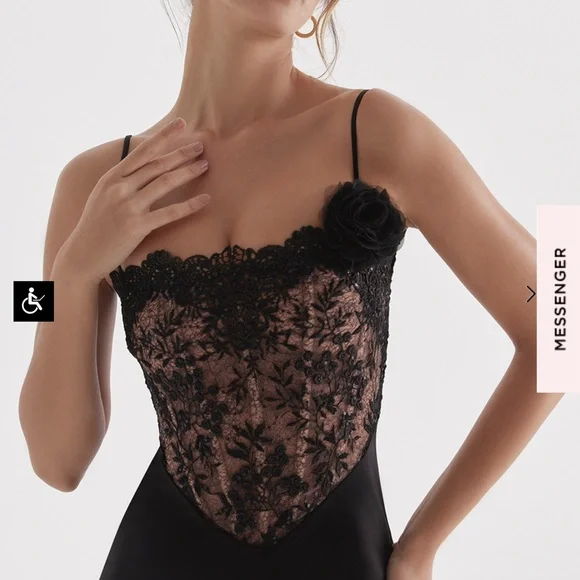 Classic Black Satin & Lace Corset Cocktail Dress by House of CB - Picture 5 of 11